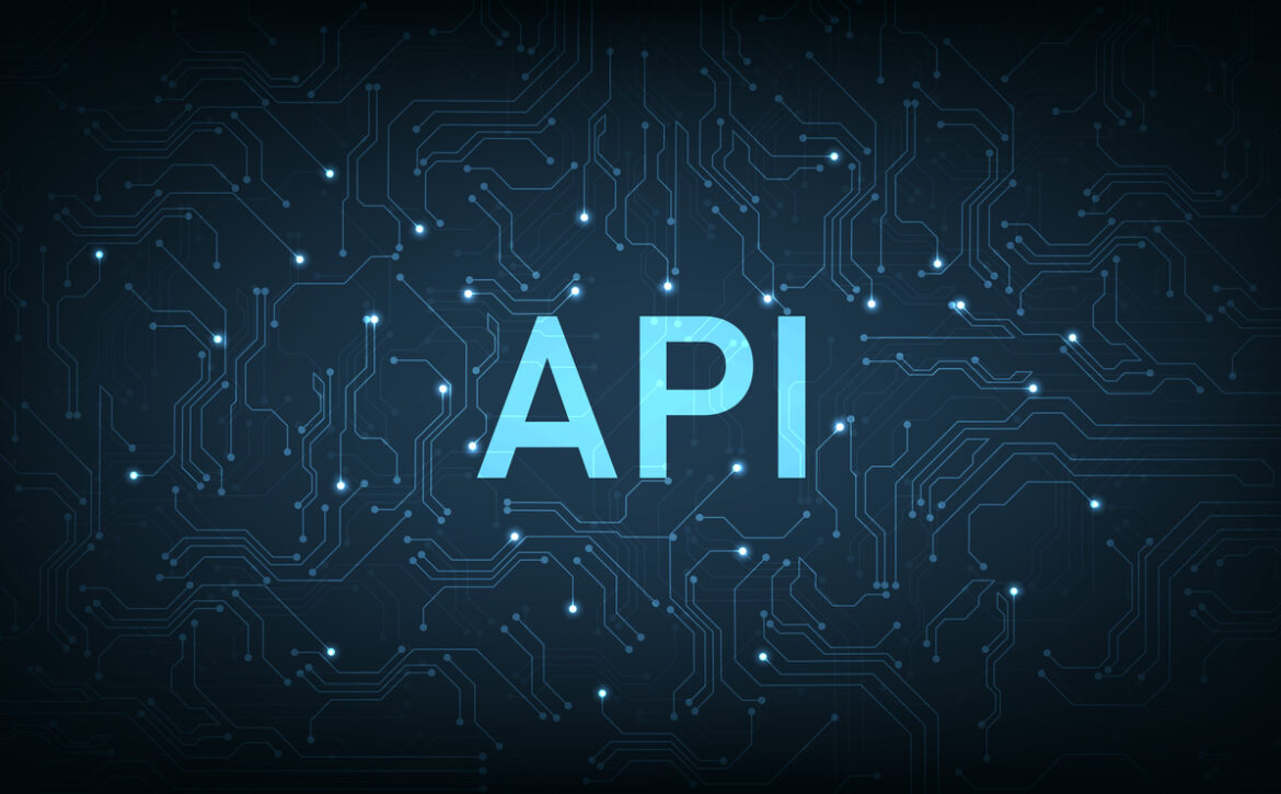 (API) Application Programming Interface on blue background.