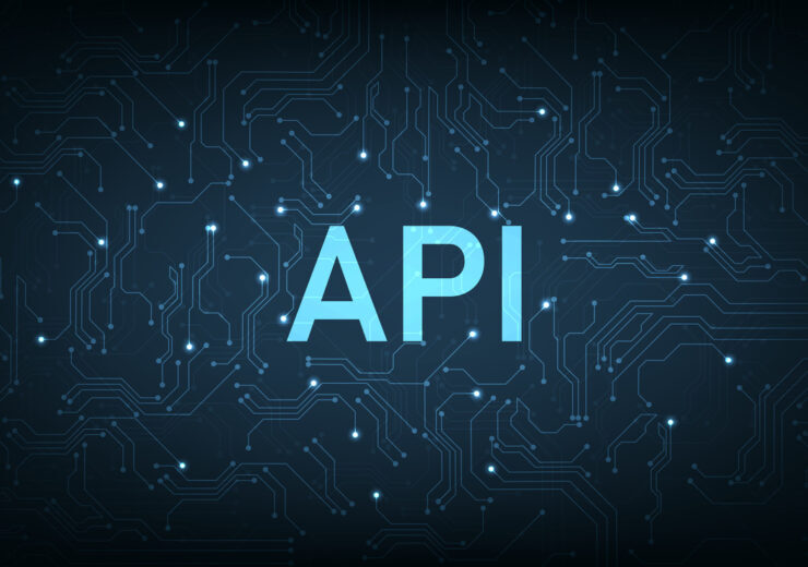 (API) Application Programming Interface on blue background.