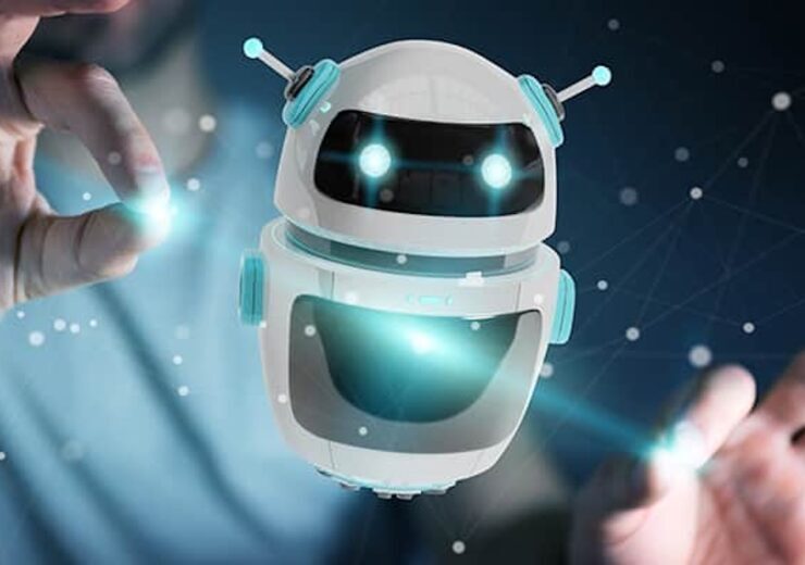 Businessman on blurred background using digital chatbot robot application 3D rendering